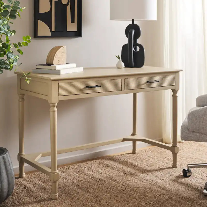 Scrivania a 2 cassetti Natural / Marrone in stile rustico – Stile classico, uso singolo