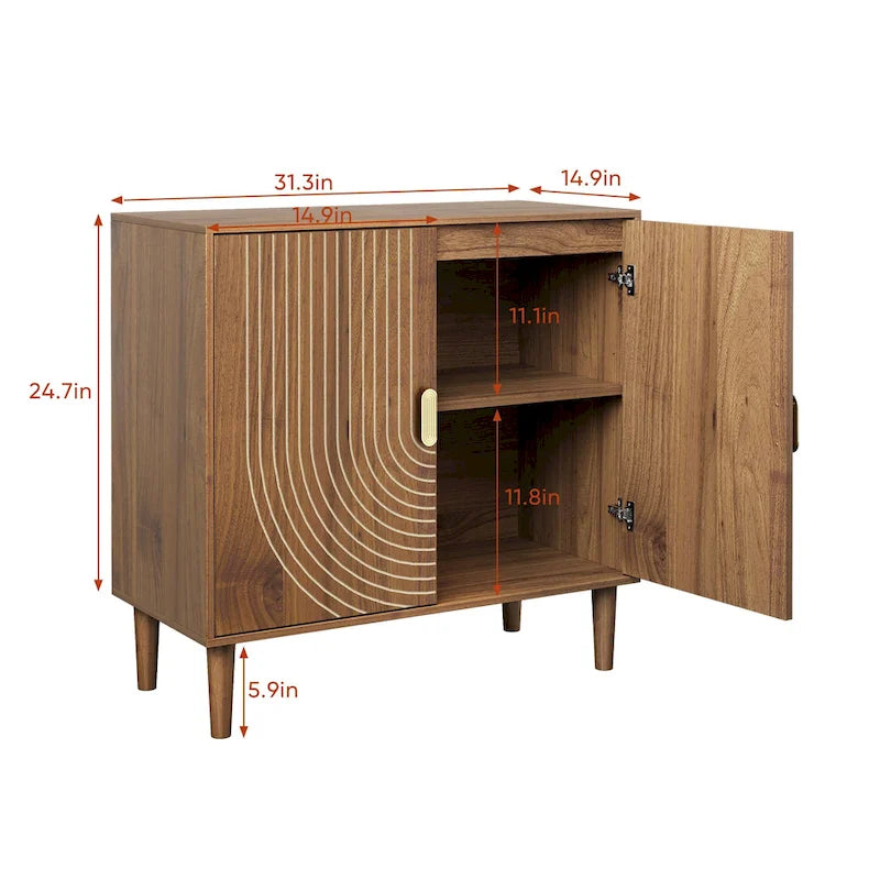 Credenza a buffet mid-century in noce con ante a scanalature e ripiano regolabile