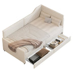 Divano letto a L in velluto a coste rosa/beige/blu, a una piazza e mezza, con 2 cassetti portaoggetti (singolo)
