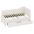 Divano letto a L in velluto a coste rosa/beige/blu, a una piazza e mezza, con 2 cassetti portaoggetti (singolo)