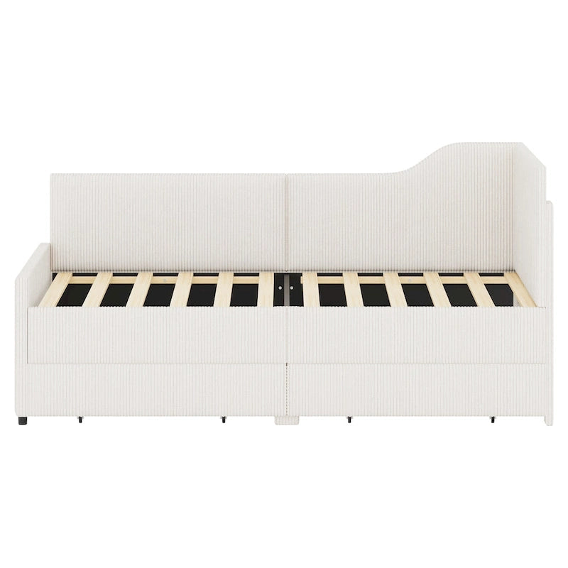 Divano letto a L in velluto a coste rosa/beige/blu, a una piazza e mezza, con 2 cassetti portaoggetti (singolo)