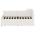 Divano letto a L in velluto a coste rosa/beige/blu, a una piazza e mezza, con 2 cassetti portaoggetti (singolo)