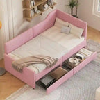 Divano letto a L in velluto a coste rosa/beige/blu, a una piazza e mezza, con 2 cassetti portaoggetti (singolo)
