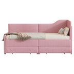 Divano letto a L in velluto a coste rosa/beige/blu, a una piazza e mezza, con 2 cassetti portaoggetti (singolo)