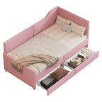 Divano letto a L in velluto a coste rosa/beige/blu, a una piazza e mezza, con 2 cassetti portaoggetti (singolo)