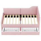 Divano letto a L in velluto a coste rosa/beige/blu, a una piazza e mezza, con 2 cassetti portaoggetti (singolo)