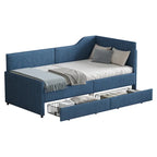 Divano letto a L in velluto a coste rosa/beige/blu, a una piazza e mezza, con 2 cassetti portaoggetti (singolo)