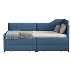 Divano letto a L in velluto a coste rosa/beige/blu, a una piazza e mezza, con 2 cassetti portaoggetti (singolo)