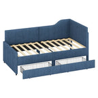 Divano letto a L in velluto a coste rosa/beige/blu, a una piazza e mezza, con 2 cassetti portaoggetti (singolo)