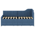 Divano letto a L in velluto a coste rosa/beige/blu, a una piazza e mezza, con 2 cassetti portaoggetti (singolo)