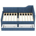 Divano letto a L in velluto a coste rosa/beige/blu, a una piazza e mezza, con 2 cassetti portaoggetti (singolo)