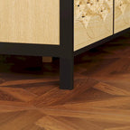 Cassettiera a 9 cassetti in legno chiaro e metallo nero con motivo intagliato (singola)