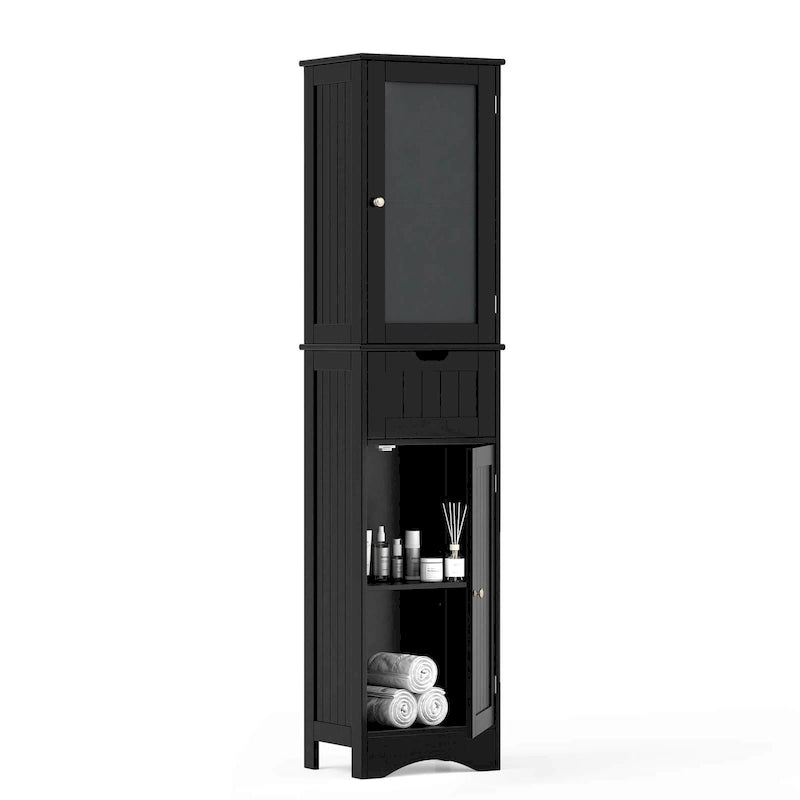 Armadio alto autoportante nero/grigio/bianco – Vetro satinato e cassetto, monouso