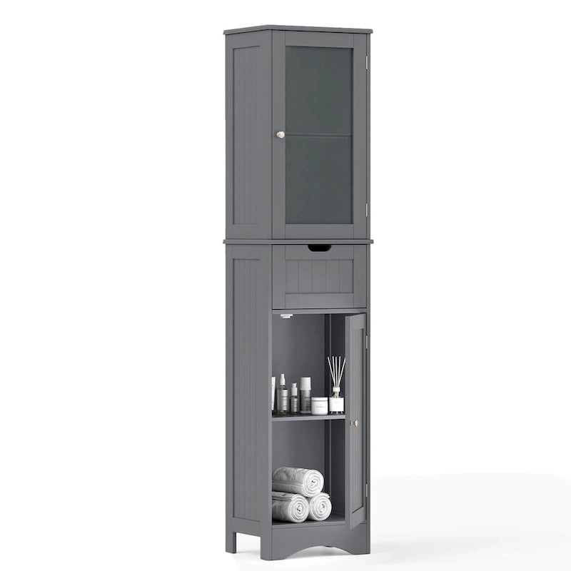 Armadio alto autoportante nero/grigio/bianco – Vetro satinato e cassetto, monouso
