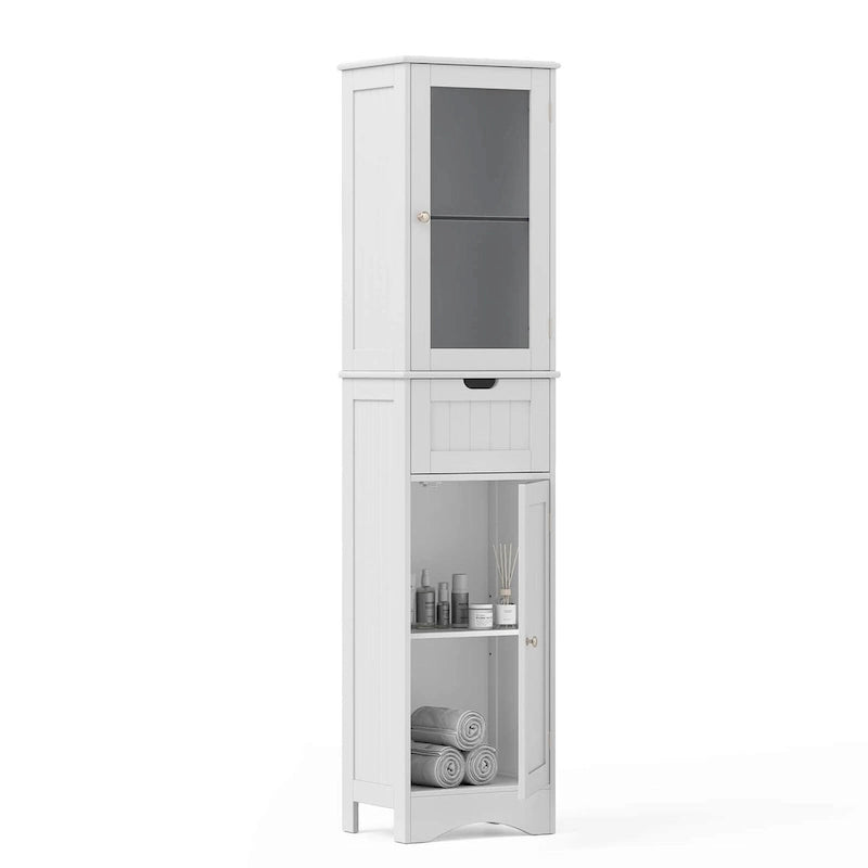 Armadio alto autoportante nero/grigio/bianco – Vetro satinato e cassetto, monouso