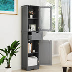 Armadio alto autoportante nero/grigio/bianco – Vetro satinato e cassetto, monouso