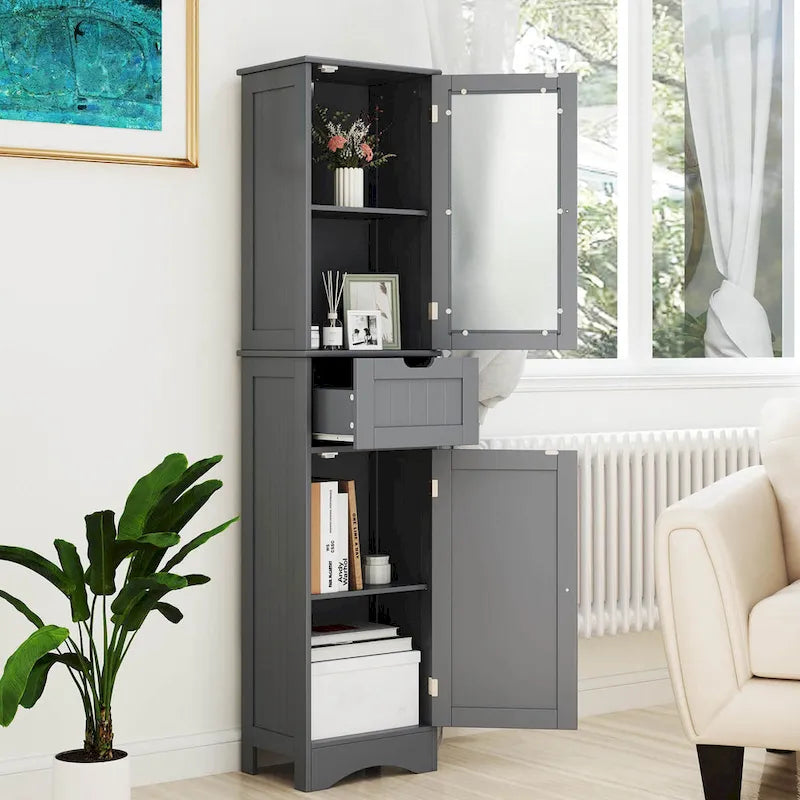 Armadio alto autoportante nero/grigio/bianco – Vetro satinato e cassetto, monouso