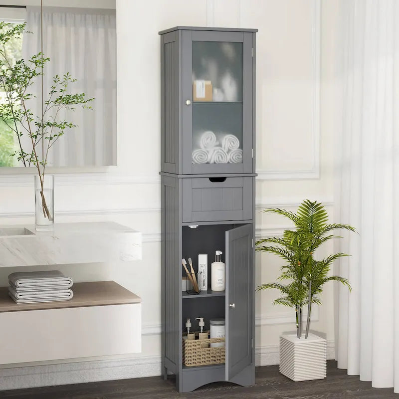 Armadio alto autoportante nero/grigio/bianco – Vetro satinato e cassetto, monouso
