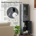 Armadio alto autoportante nero/grigio/bianco – Vetro satinato e cassetto, monouso