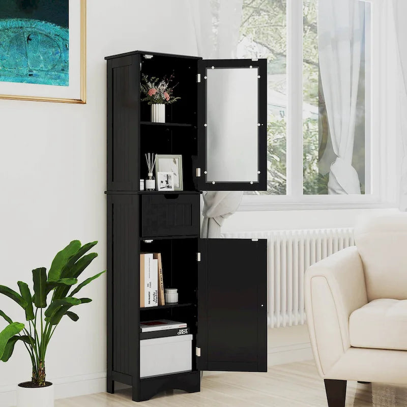 Armadio alto autoportante nero/grigio/bianco – Vetro satinato e cassetto, monouso