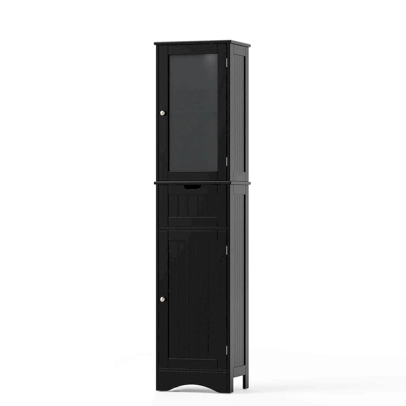 Armadio alto autoportante nero/grigio/bianco – Vetro satinato e cassetto, monouso