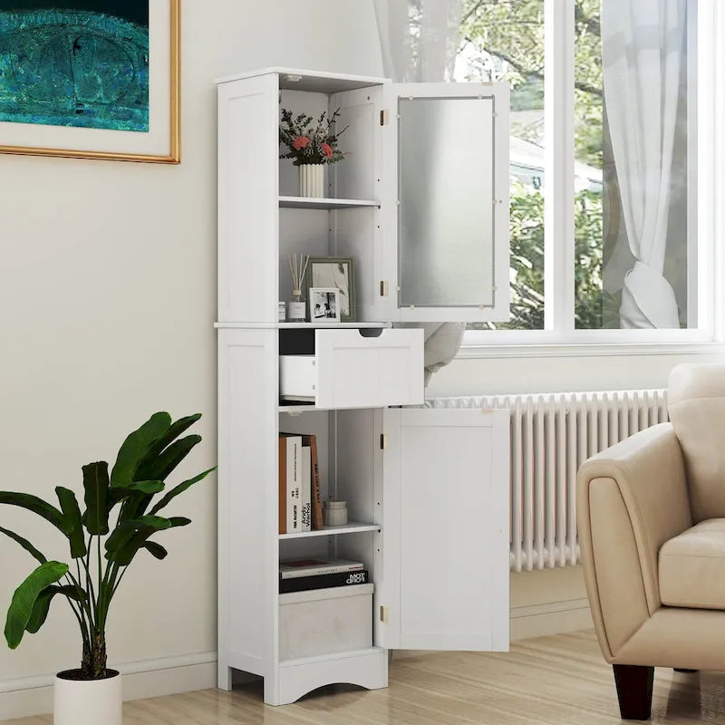 Armadio alto autoportante nero/grigio/bianco – Vetro satinato e cassetto, monouso