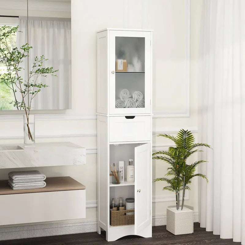 Armadio alto autoportante nero/grigio/bianco – Vetro satinato e cassetto, monouso