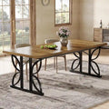 Tavolo da pranzo rettangolare Brown & Black Farmhouse con gambe geometriche in metallo (6-8 posti)