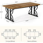 Tavolo da pranzo rettangolare Brown & Black Farmhouse con gambe geometriche in metallo (6-8 posti)