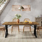 Tavolo da pranzo rettangolare Brown & Black Farmhouse con gambe geometriche in metallo (6-8 posti)