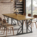Tavolo da pranzo rettangolare Brown & Black Farmhouse con gambe geometriche in metallo (6-8 posti)