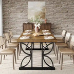 Tavolo da pranzo rettangolare Brown & Black Farmhouse con gambe geometriche in metallo (6-8 posti)