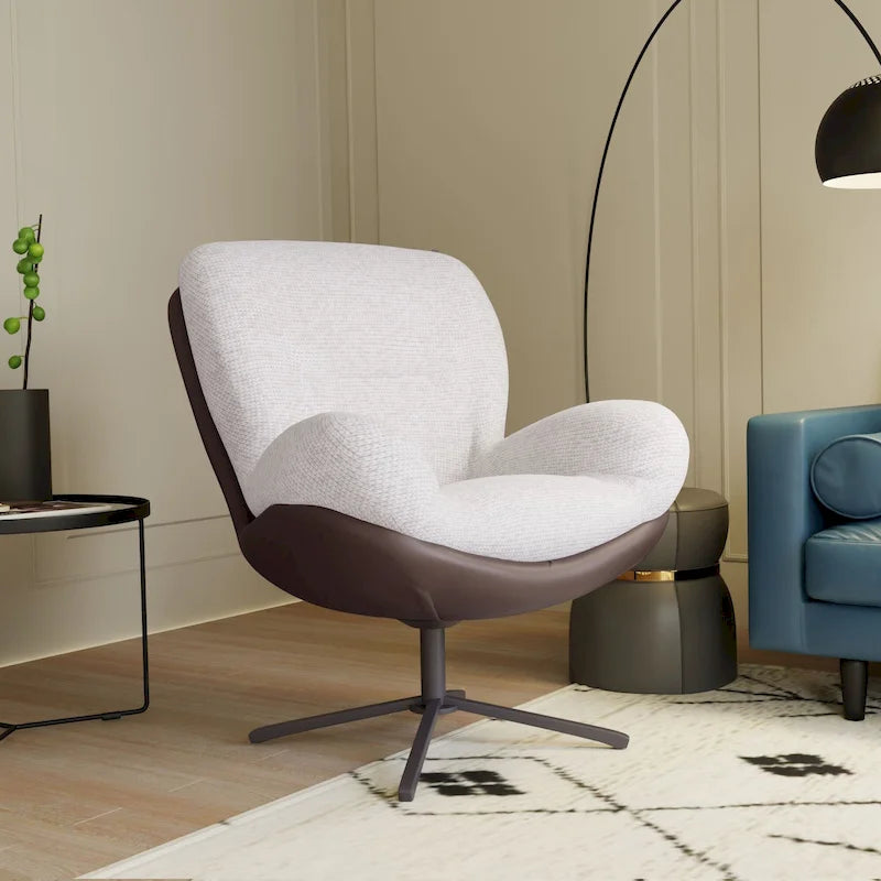 Poltrona girevole a 360° in ciniglia grigia/bianca/blu e similpelle – Stile moderno, uso singolo