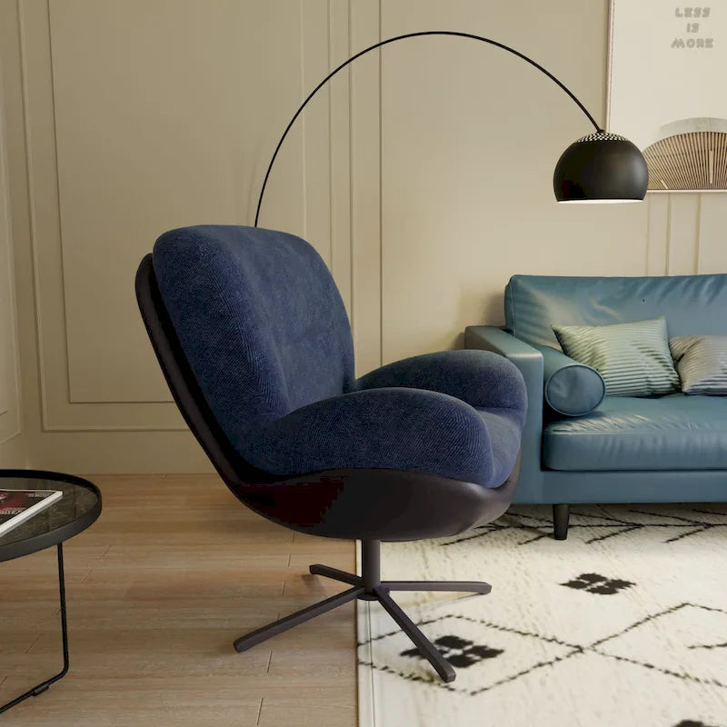 Poltrona girevole a 360° in ciniglia grigia/bianca/blu e similpelle – Stile moderno, uso singolo