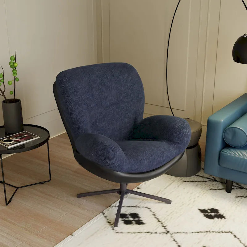 Poltrona girevole a 360° in ciniglia grigia/bianca/blu e similpelle – Stile moderno, uso singolo