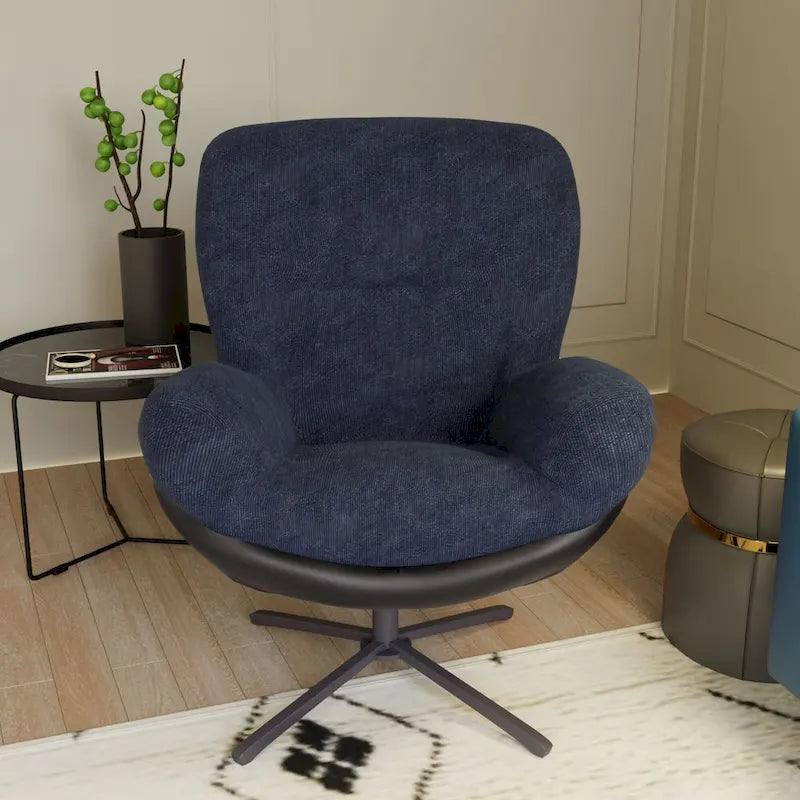 Poltrona girevole a 360° in ciniglia grigia/bianca/blu e similpelle – Stile moderno, uso singolo