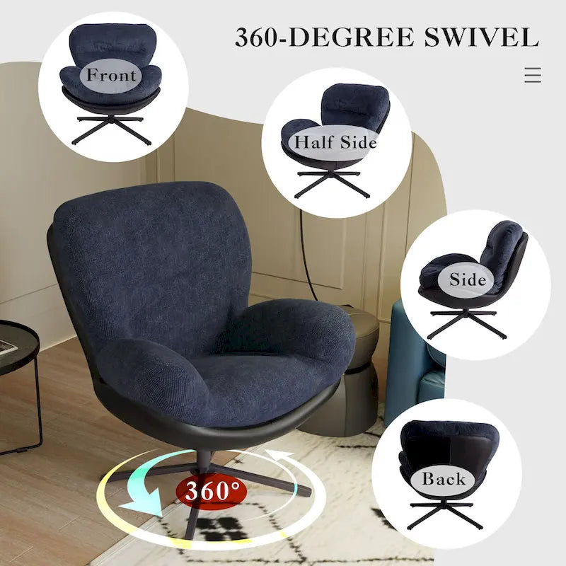 Poltrona girevole a 360° in ciniglia grigia/bianca/blu e similpelle – Stile moderno, uso singolo