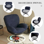 Poltrona girevole a 360° in ciniglia grigia/bianca/blu e similpelle – Stile moderno, uso singolo