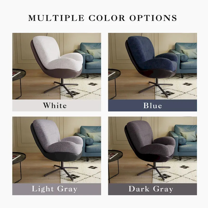 Poltrona girevole a 360° in ciniglia grigia/bianca/blu e similpelle – Stile moderno, uso singolo