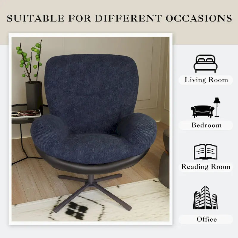 Poltrona girevole a 360° in ciniglia grigia/bianca/blu e similpelle – Stile moderno, uso singolo