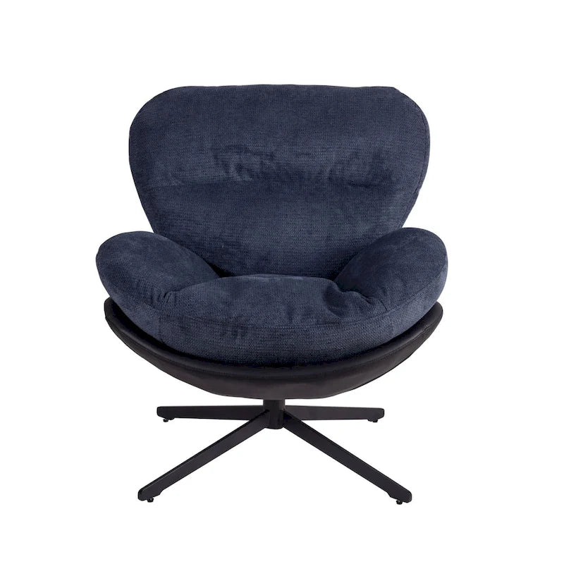Poltrona girevole a 360° in ciniglia grigia/bianca/blu e similpelle – Stile moderno, uso singolo