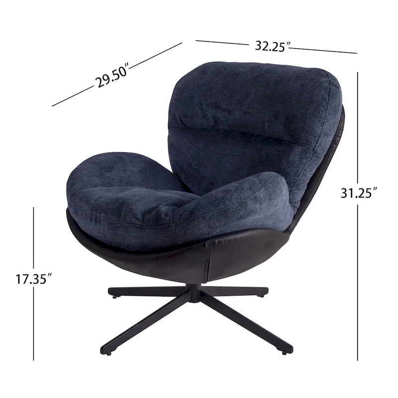 Poltrona girevole a 360° in ciniglia grigia/bianca/blu e similpelle – Stile moderno, uso singolo