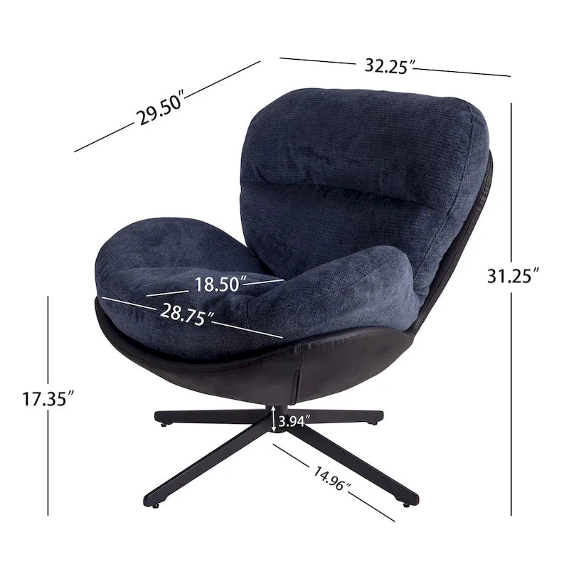 Poltrona girevole a 360° in ciniglia grigia/bianca/blu e similpelle – Stile moderno, uso singolo