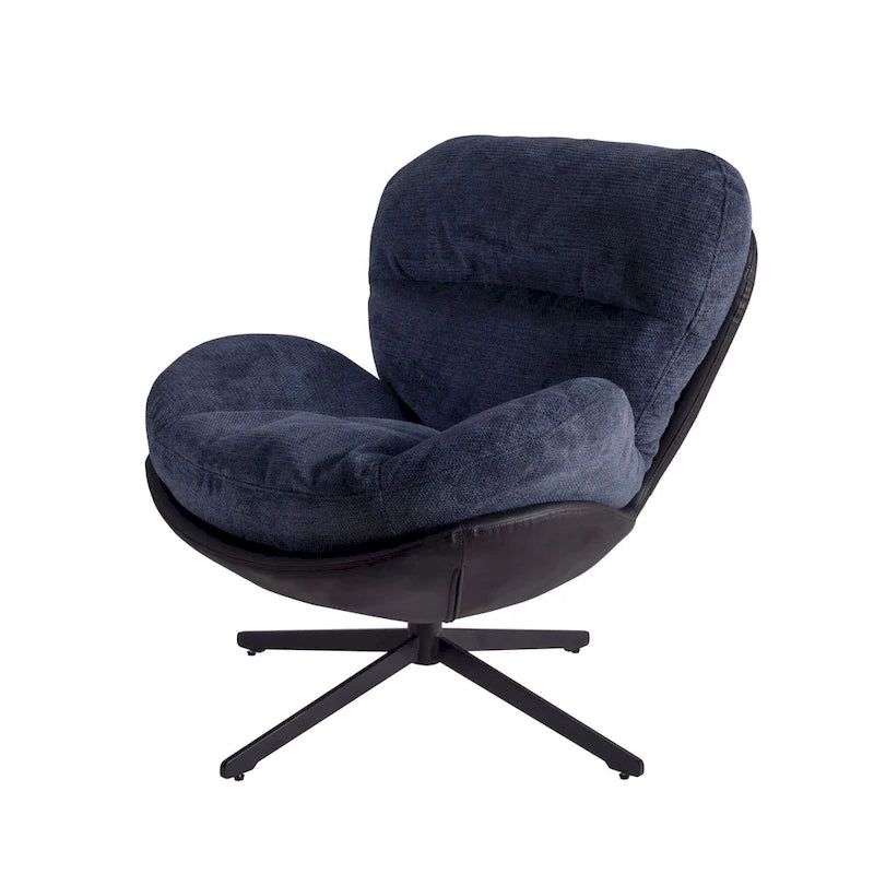 Poltrona girevole a 360° in ciniglia grigia/bianca/blu e similpelle – Stile moderno, uso singolo