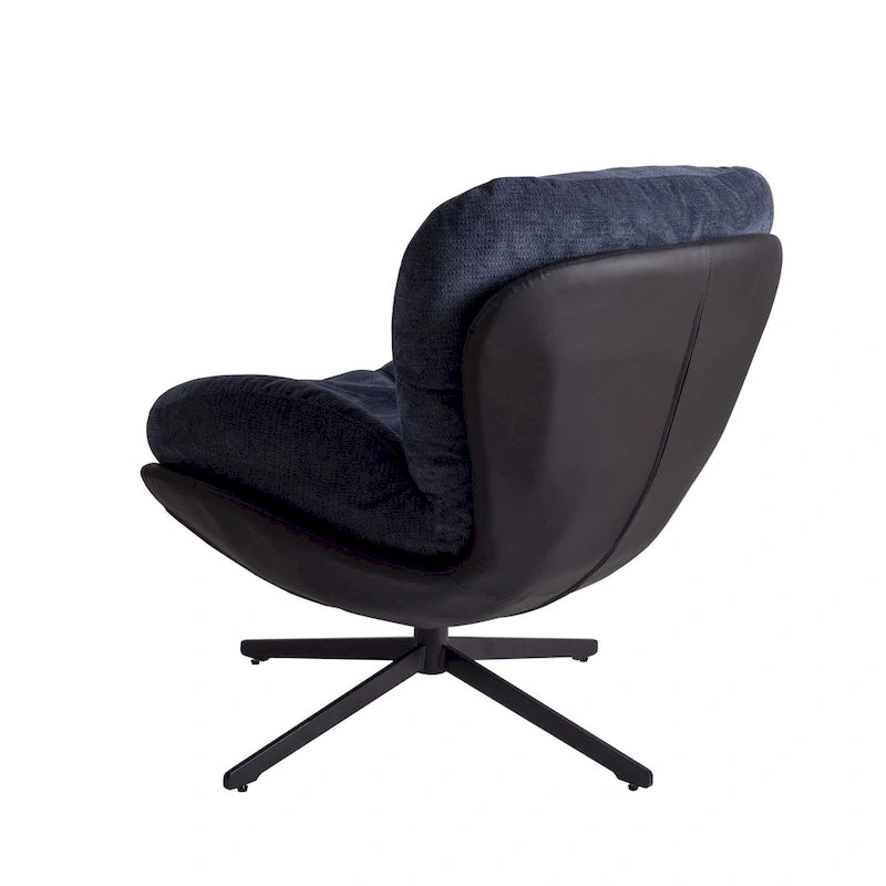 Poltrona girevole a 360° in ciniglia grigia/bianca/blu e similpelle – Stile moderno, uso singolo