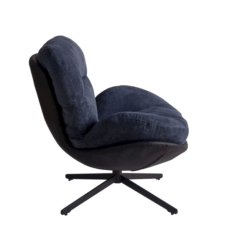 Poltrona girevole a 360° in ciniglia grigia/bianca/blu e similpelle – Stile moderno, uso singolo