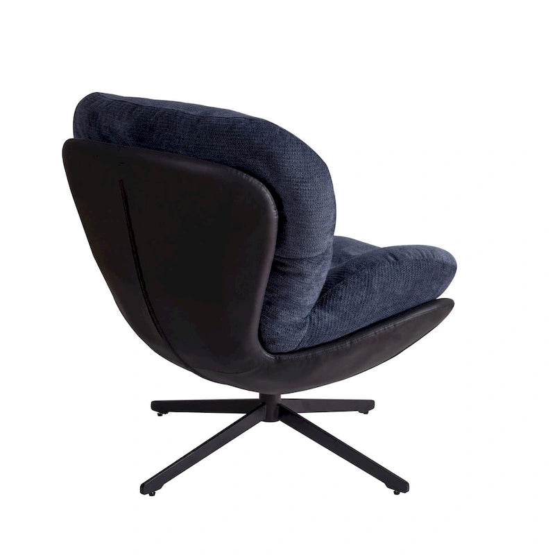 Poltrona girevole a 360° in ciniglia grigia/bianca/blu e similpelle – Stile moderno, uso singolo