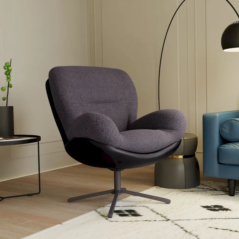 Poltrona girevole a 360° in ciniglia grigia/bianca/blu e similpelle – Stile moderno, uso singolo