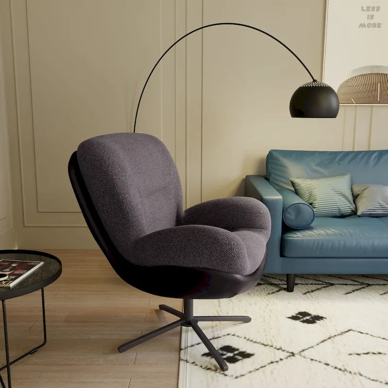 Poltrona girevole a 360° in ciniglia grigia/bianca/blu e similpelle – Stile moderno, uso singolo