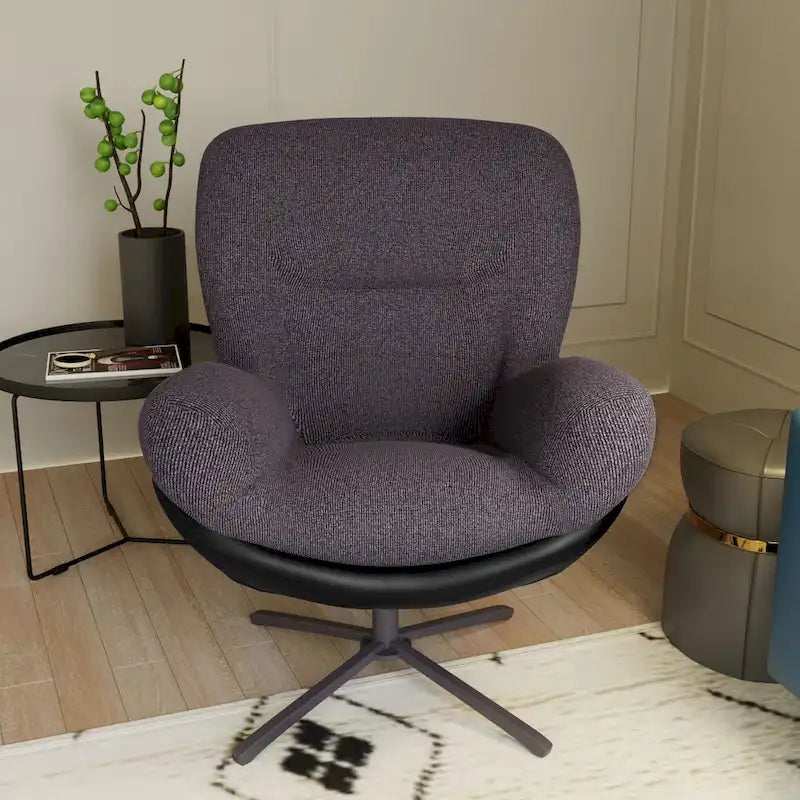 Poltrona girevole a 360° in ciniglia grigia/bianca/blu e similpelle – Stile moderno, uso singolo